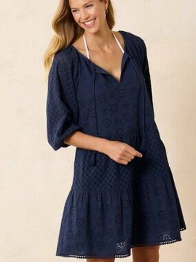 Tommy Bahama Tiered Cotton Eyelet 3/4 Sleeve Dress Coverup Size Small NWT